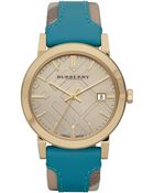 Burberry Check Stamped Leather Strap Watch - Lyst