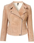 Topshop Perforated Suede Biker Jacket - Lyst