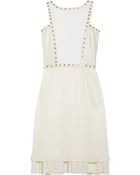 Versace Studded Leathertrimmed Plissé and Scubajersey Dress - Lyst