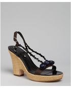 Celine Black Leather Rosette Wedges - Lyst