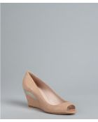 Miu Miu Powder Stingray Embossed Leather Peep Toe Wedges - Lyst