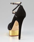 Charlotte Olympia Suede Ankle-wrap Platform Pump - Lyst