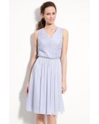 Donna Morgan Belted Ruched Chiffon Dress - Lyst