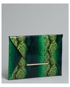 BCBGMAXAZRIA Green Snakeskin Llene Envelope Clutch - Lyst