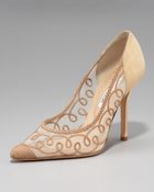 Oscar de la Renta Scroll mesh Suede Pump - Lyst