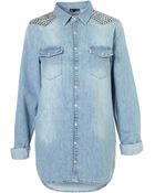 Topshop Oversized Stud Denim Shirt - Lyst