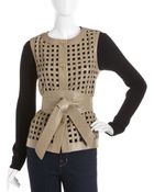 Escada Leather Lattice work Vest - Lyst
