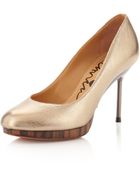 Lanvin Woodenplatform Metallic Pump - Lyst