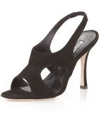Manolo Blahnik Frontal Cutout Suede Slingback Sandal - Lyst