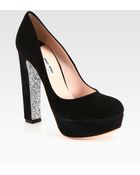 Miu Miu Suede and Glitter-sole Platform Pumps - Lyst