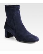 Prada Suede Block Heel Ankle Boots - Lyst