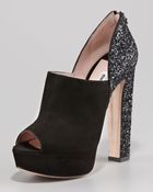 Miu Miu Suede and Glitter Bootie - Lyst