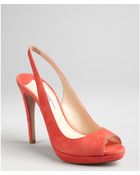 Prada Coral Suede Peep Toe Slingback Sandals - Lyst