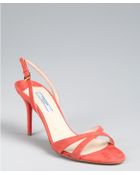 Prada Coral Suede Slingback Sandals - Lyst