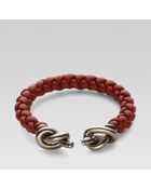 Gucci Woven Leather Bracelet with Knot Details - Lyst