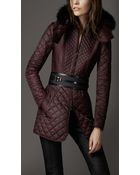 Burberry Multi Quilted Fur Collar Coat - Lyst