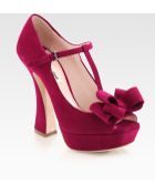 Miu Miu Suede Peep Toe Tstrap Bow Pumps - Lyst
