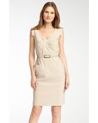 Adrianna Papell Pleated Belted Sheath Dress - Lyst