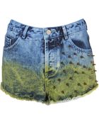 Moto Moto Stud Blue Dip Dye Hotpants - Lyst