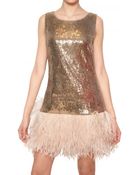 Blugirl Blumarine Ostrich Feather Sequin Techno Net Dress - Lyst