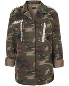 Topshop Studded Camo Jacket - Lyst