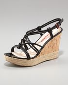 Prada Leather Wedge Sandal - Lyst