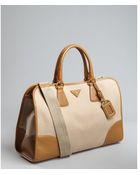 Prada Caramel Canvas Convertible Tote Bag - Lyst
