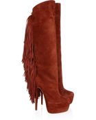 Christian Louboutin Interlopa 165 Fringed Suede Knee Boots - Lyst