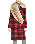 Michael Kors Coyote Fur Checked Wool Melton Coat - Lyst