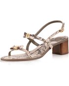 Tory Burch Kailey Python Print Mid Heel Sandal - Lyst