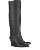 Lanvin Leather Wedge Knee Boots - Lyst