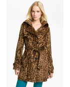 Betsey Johnson Faux Fur Trench Coat - Lyst