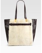Christian Louboutin Sybil Large Shearling Leather Tote - Lyst