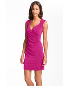 Nicole Miller Surplice Ruched Jersey Sheath Dress - Lyst