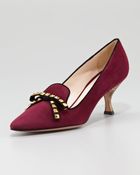 Prada Stud Bow Suede Pump - Lyst
