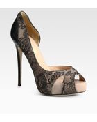Valentino Beaded Lace and Leather Dorsay Pumps - Lyst