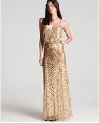 Adrianna Papell Beaded Gown Sleeveless V Neck Blouson - Lyst