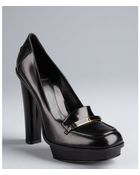 Fendi Black Leather Logo Platform Loafers - Lyst