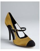 Fendi Olive And Black Silk And Suede Cap Toe Mary Janes - Lyst