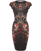 Alexander McQueen Painted Flowers Cap Sleeve Pencil Dress - Lyst
