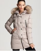 Moncler Fragon Cinched Down Coat with Fur - Lyst
