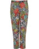 Topshop Rose Print Jacquard Cigarette Trousers - Lyst