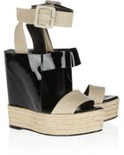 Pierre Hardy Patent Leather and Linen Wedge Sandals - Lyst