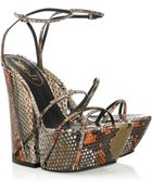 Saint Laurent Baobab Python Wedge Sandals - Lyst