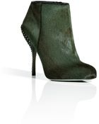 Sergio Rossi Fir Green Studded Fur Booties - Lyst