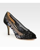 Oscar de la Renta Sequin-Mesh Satin Pumps - Lyst
