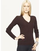 Ralph Lauren Black Label Mitered Vneck Cable Cashmere - Lyst