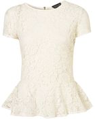 Topshop Lace Zip Back Peplum Top - Lyst