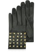Valentino Rockstud Black Leather Gloves W Silk Lining - Lyst