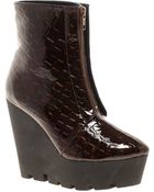 Cheap Monday Monolit Zip Front Croco Wedge Ankle Boots - Lyst